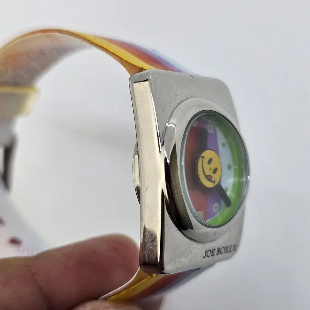 VTG Joe‎ Boxer Women's Watch 24MM Smiley Face Rainbow Plastic Bands New Battery